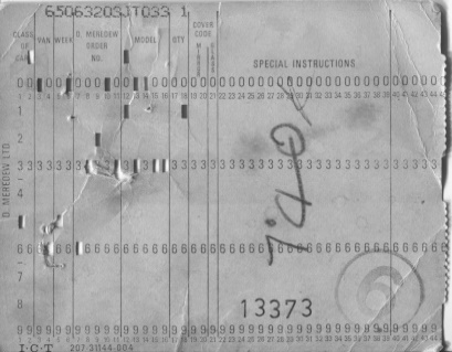 very old punched card (part of)